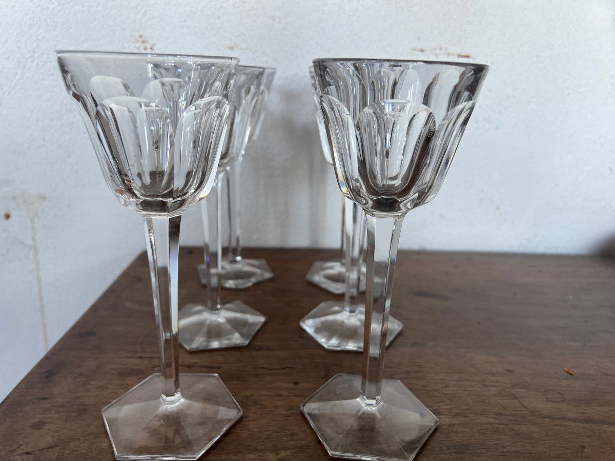 6 Baccarat Crystal White Wine Glasses Art Deco Period Height 19 Cm-photo-2