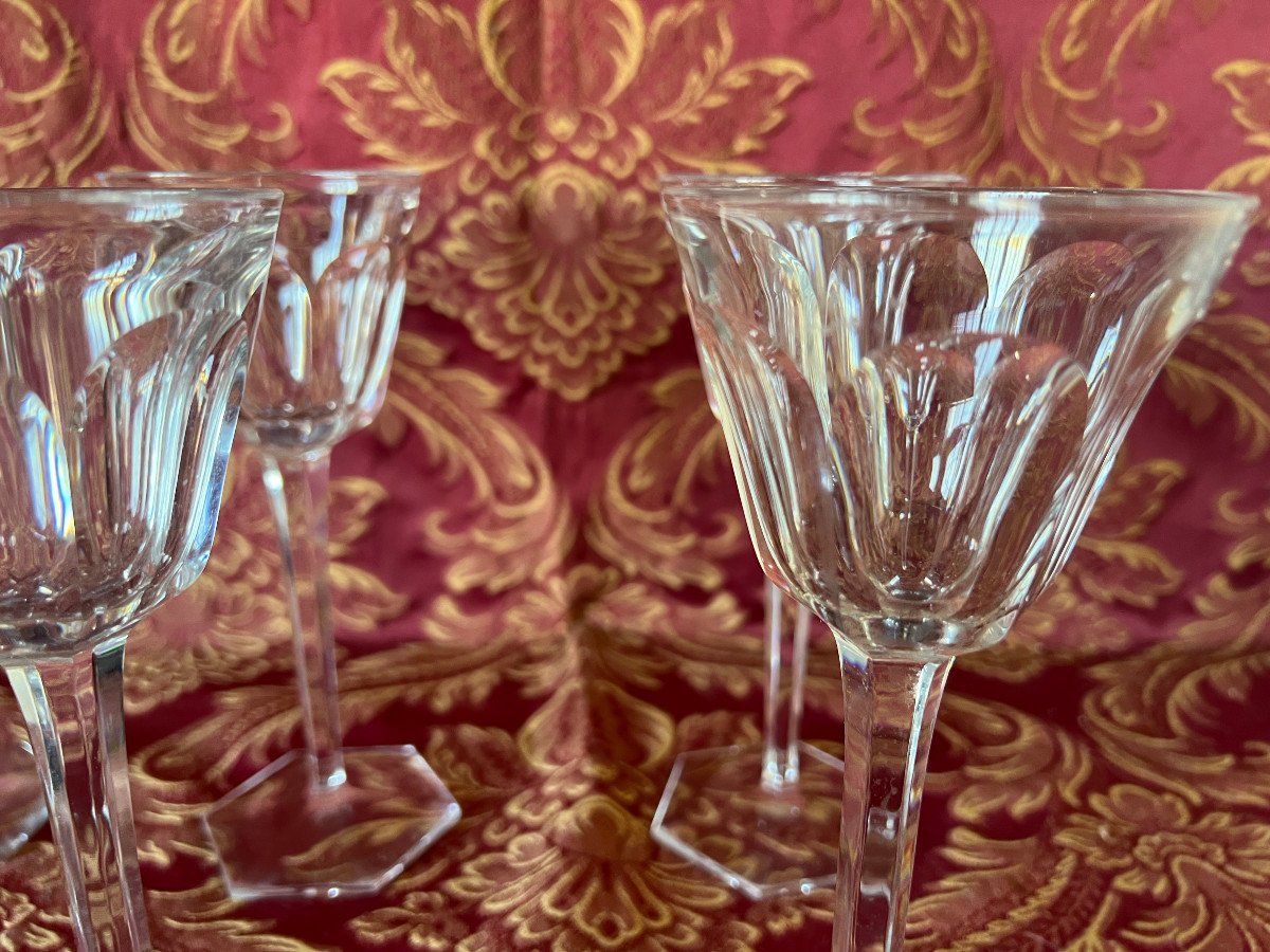 6 Baccarat Crystal White Wine Glasses Art Deco Period Height 19 Cm-photo-5