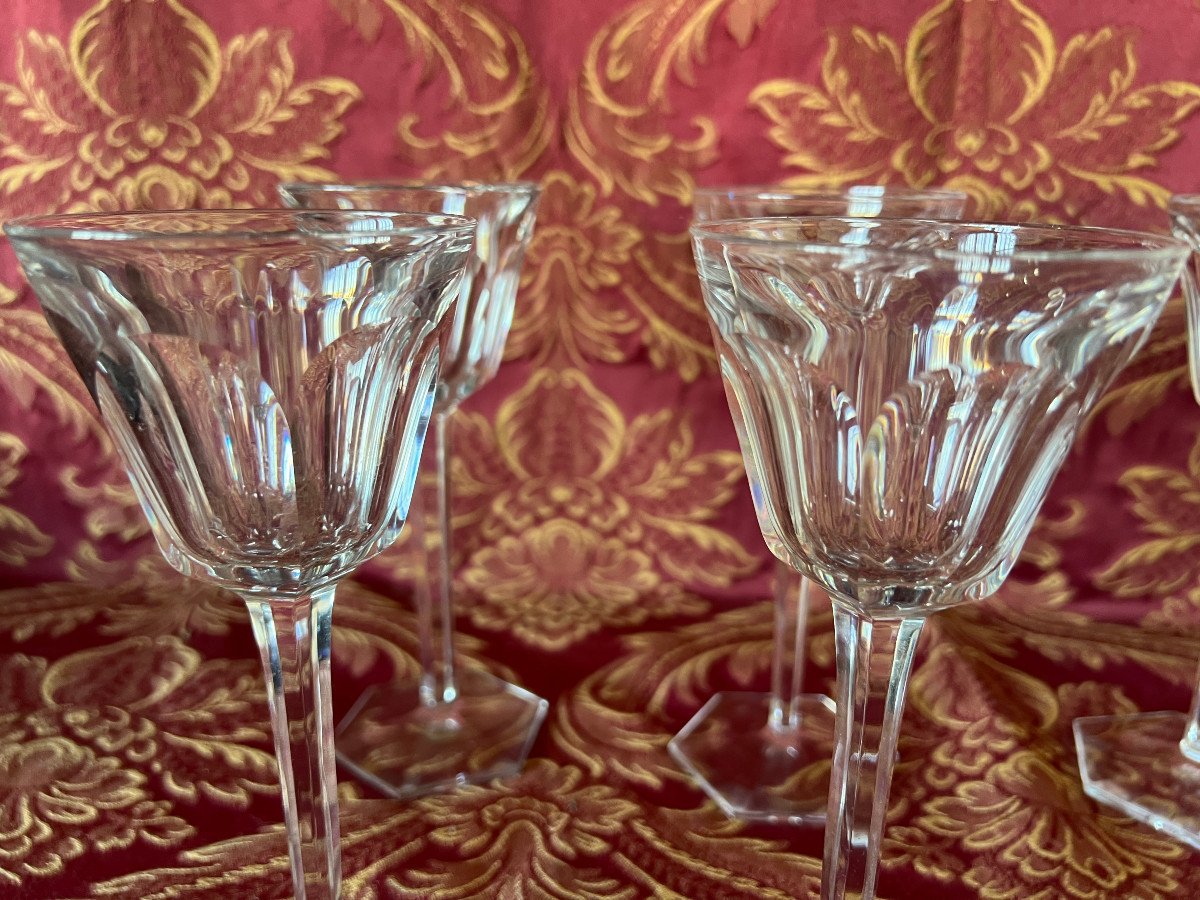 6 Baccarat Crystal White Wine Glasses Art Deco Period Height 19 Cm-photo-6