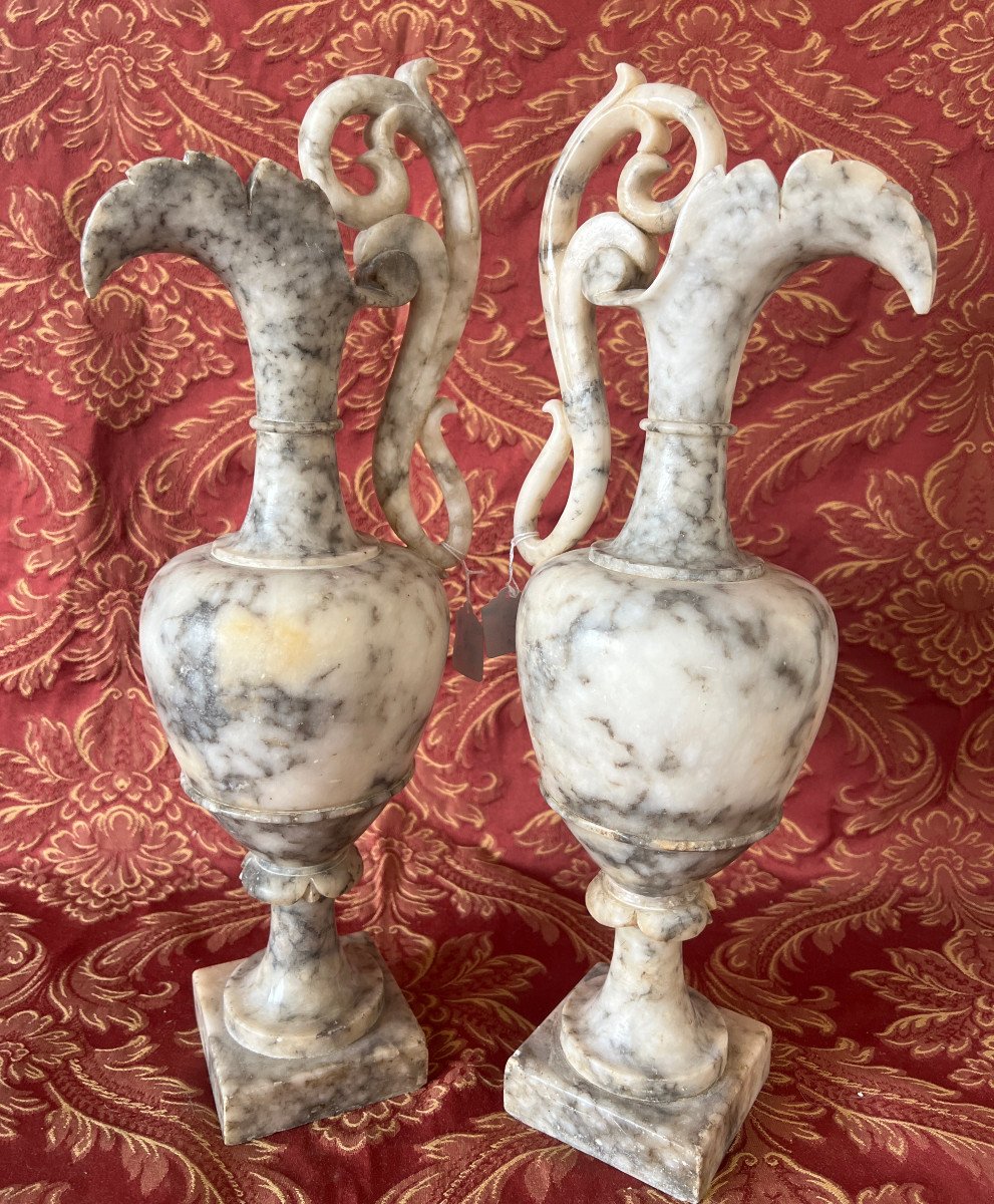 Pair Of Alabaster Ewers