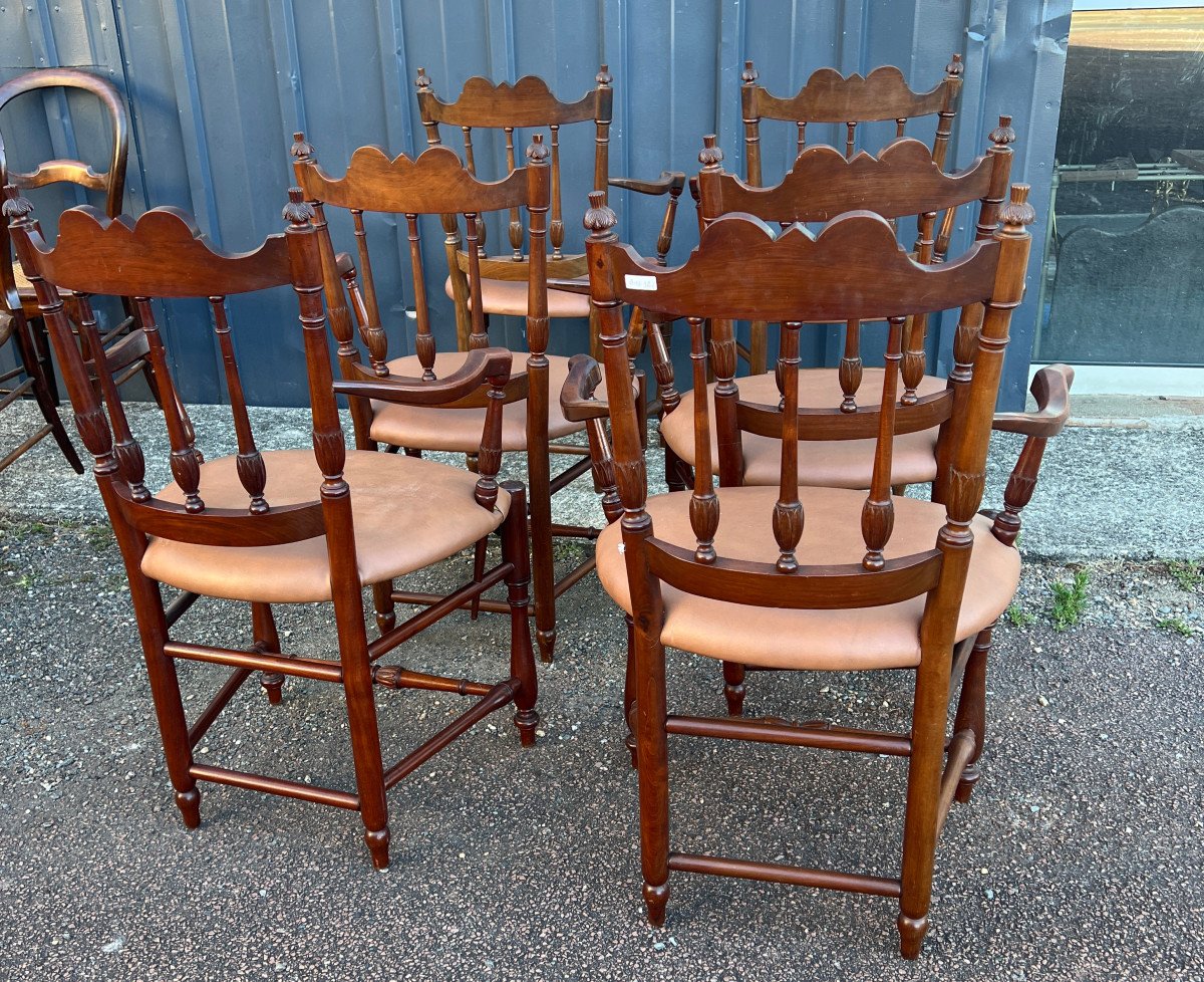 Set Of Six Louis XVI Style Provencal Mahogany Armchairs-photo-3