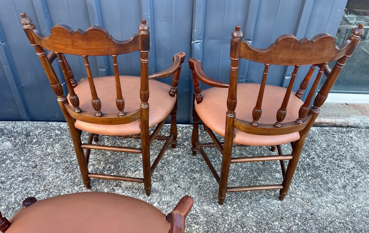 Set Of Six Louis XVI Style Provencal Mahogany Armchairs-photo-4