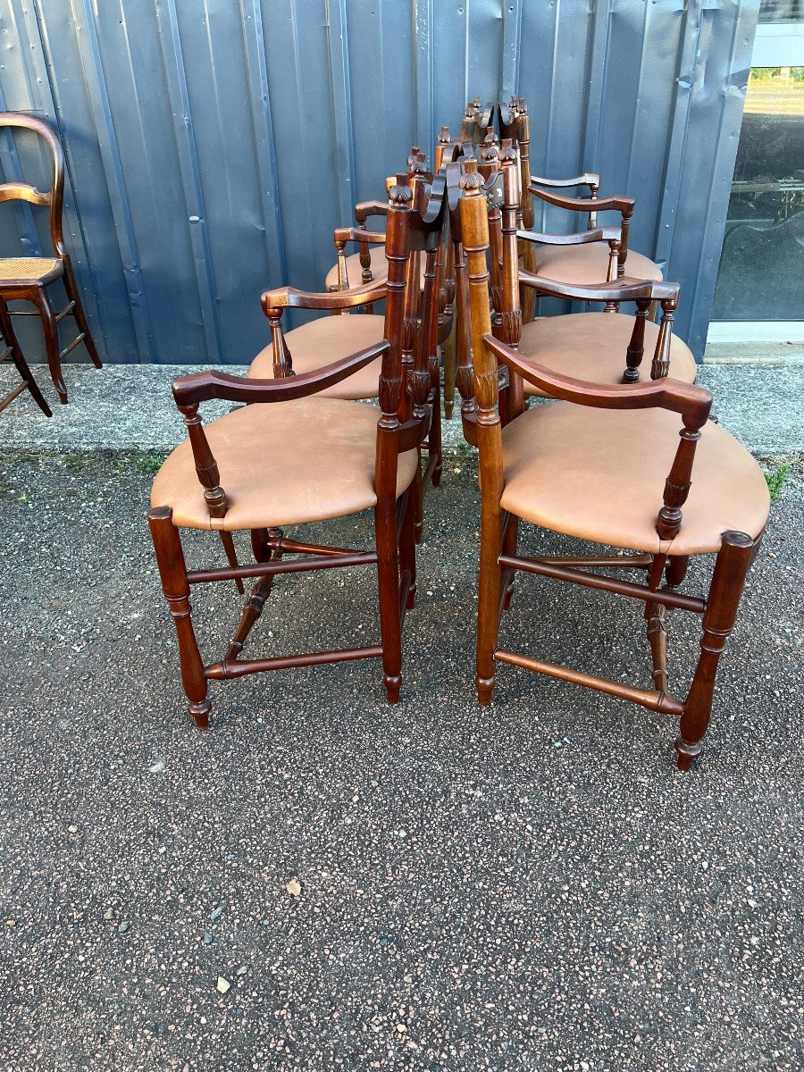 Set Of Six Louis XVI Style Provencal Mahogany Armchairs-photo-2