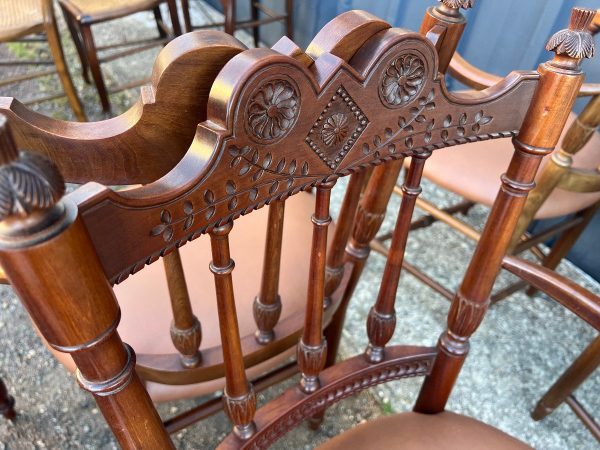 Set Of Six Louis XVI Style Provencal Mahogany Armchairs-photo-3