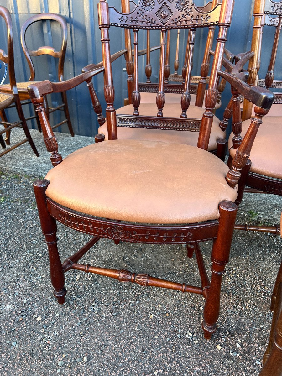 Set Of Six Louis XVI Style Provencal Mahogany Armchairs-photo-5