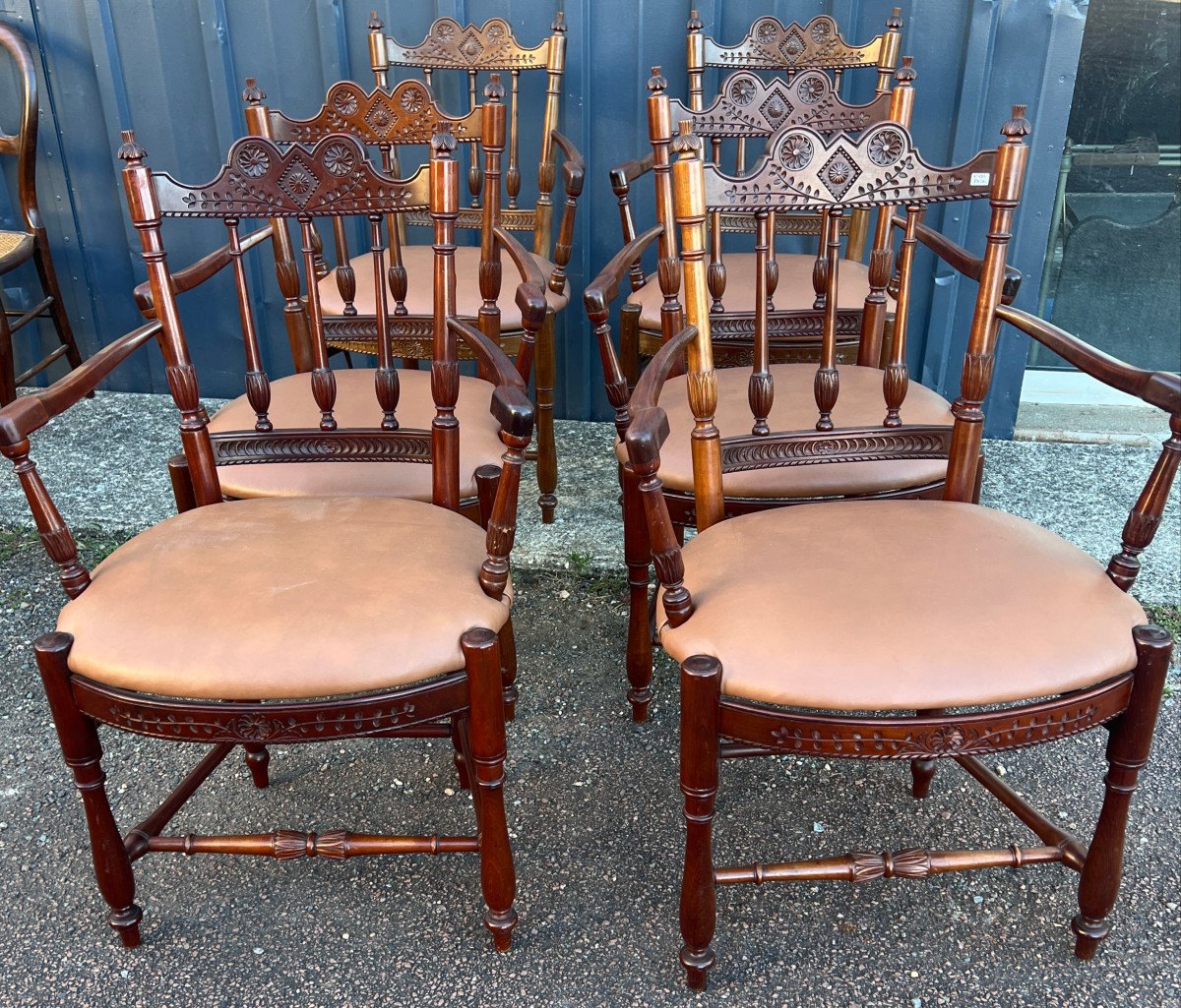 Set Of Six Louis XVI Style Provencal Mahogany Armchairs