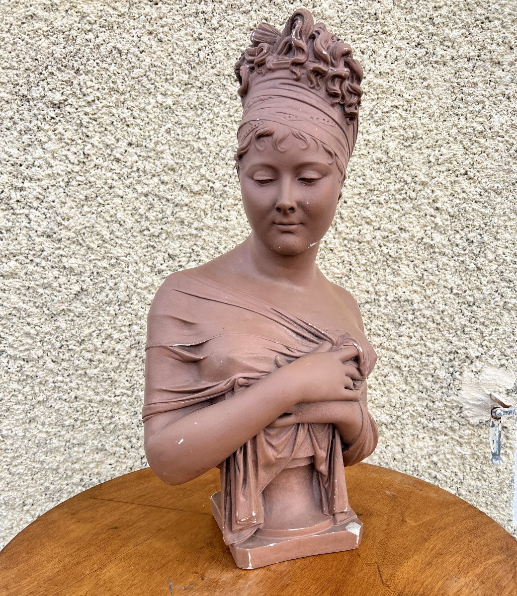 Plaster Bust Of Mrs. Récamier Patina Terracotta-photo-2