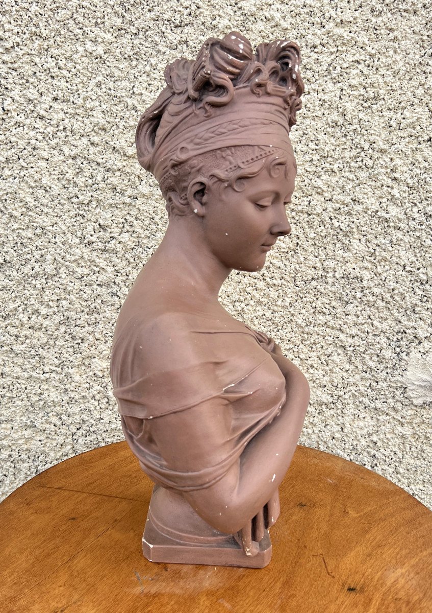 Plaster Bust Of Mrs. Récamier Patina Terracotta-photo-3