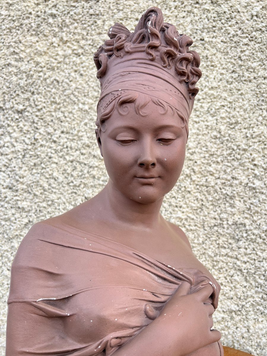 Plaster Bust Of Mrs. Récamier Patina Terracotta-photo-3