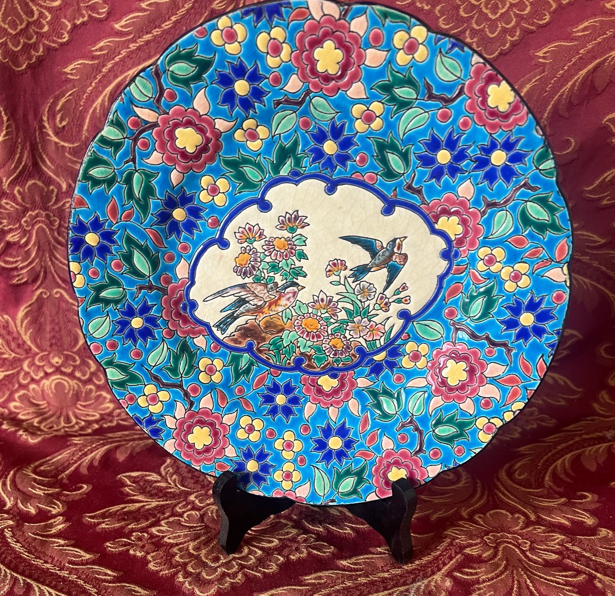 Longwy Plate Decorated With Flowers And Birds