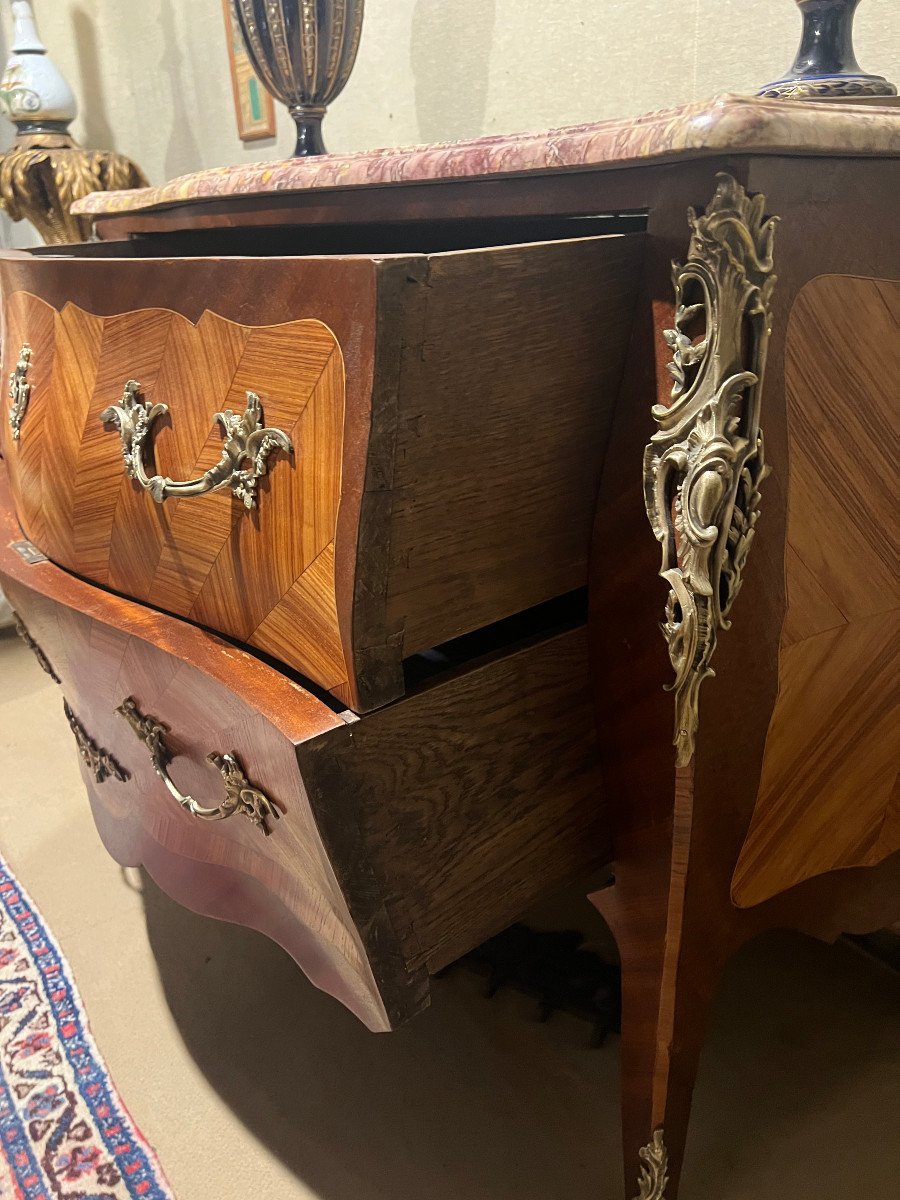 Louis XV Style Marquetry Chest Of Drawers, 20th Century-photo-3