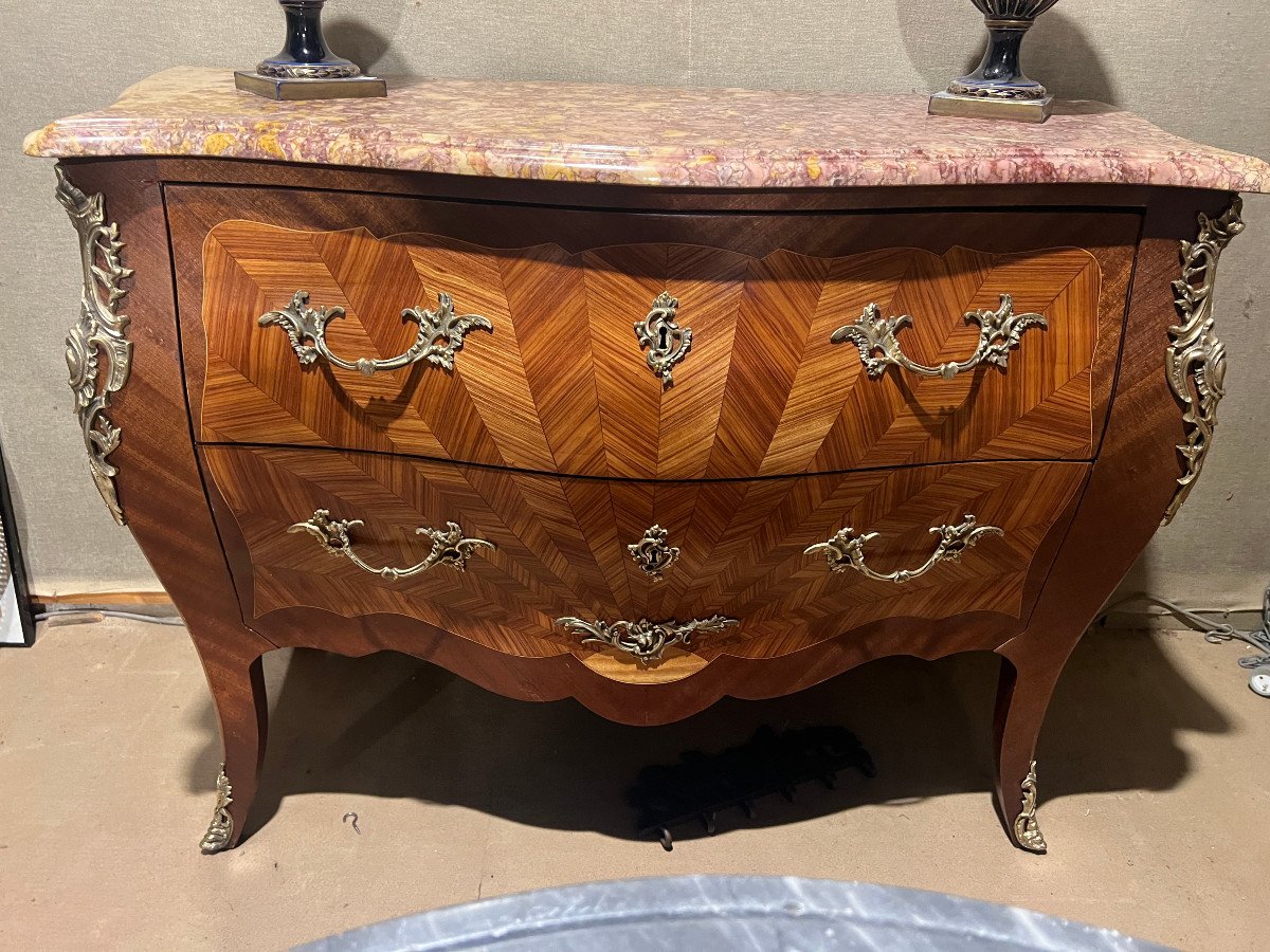 Louis XV Style Marquetry Chest Of Drawers, 20th Century-photo-2