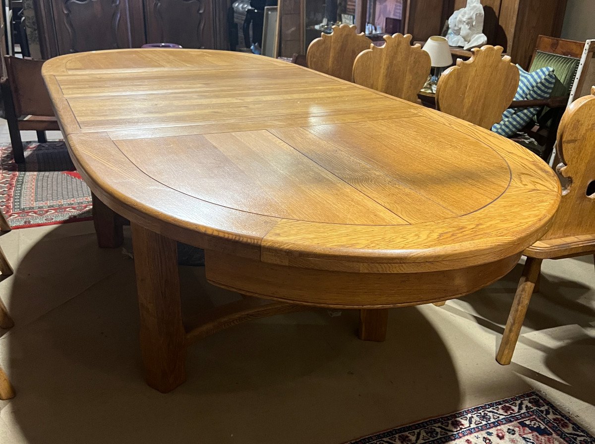 Large Rustic Oval Table In Solid Oak With 2 Extensions-photo-2