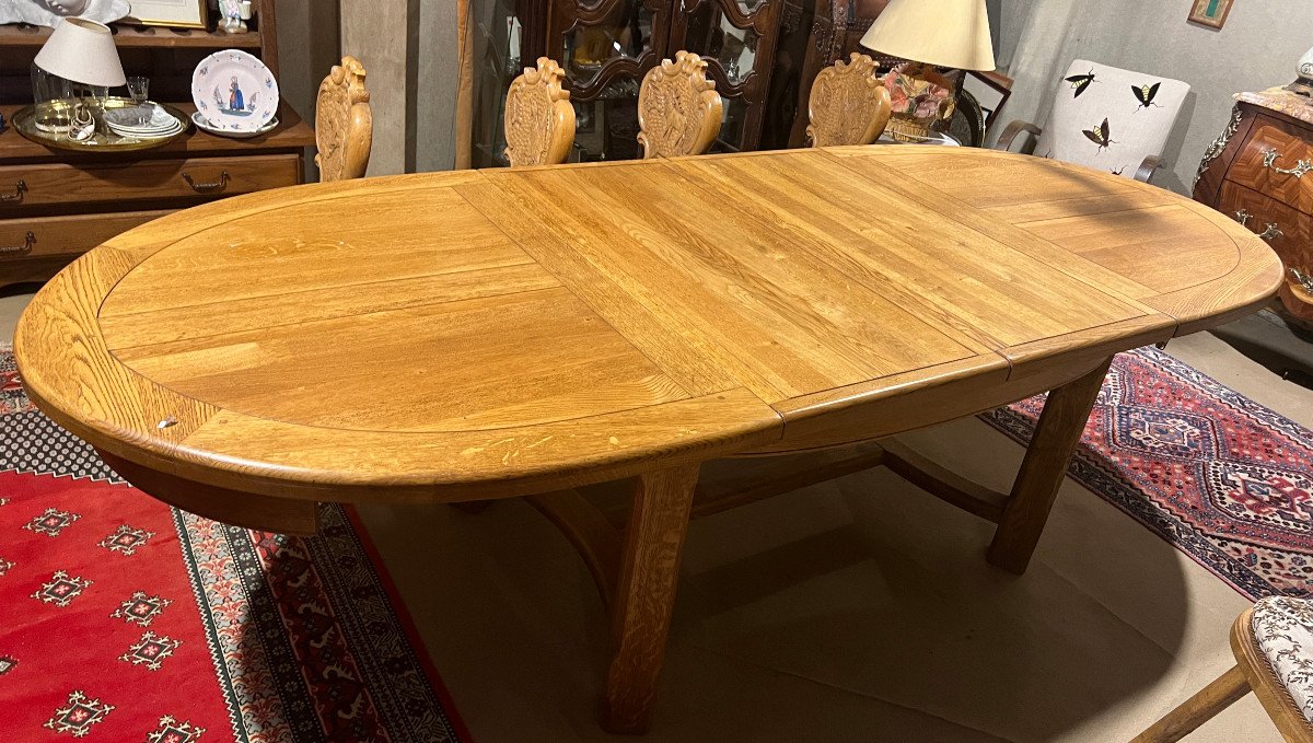 Large Rustic Oval Table In Solid Oak With 2 Extensions-photo-4