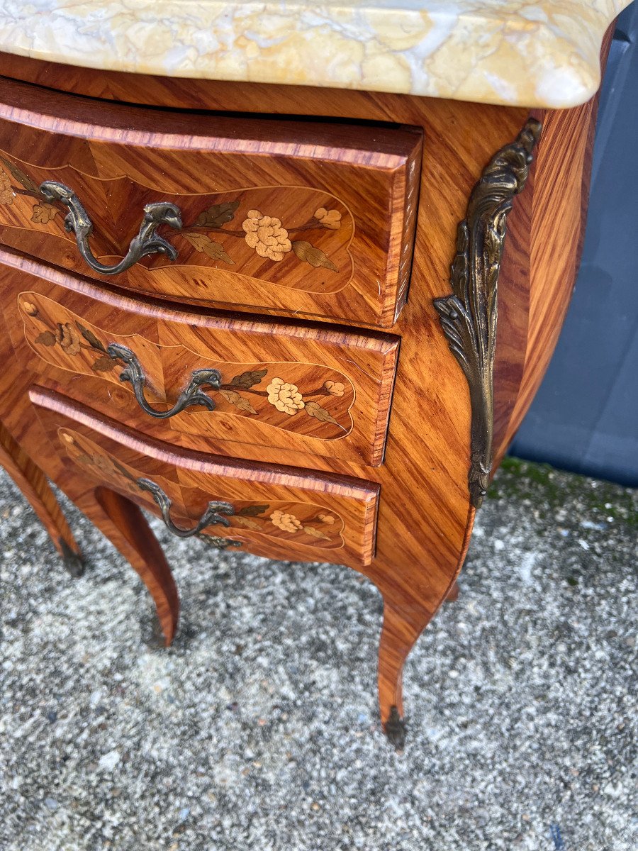 Paire De Tables De Chevet Marquetées , Dessus Marbre Style Louis XV-photo-5