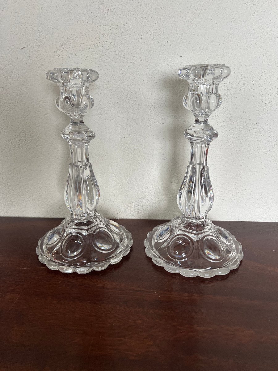 Pair Of Cast Crystal Candlesticks-photo-2