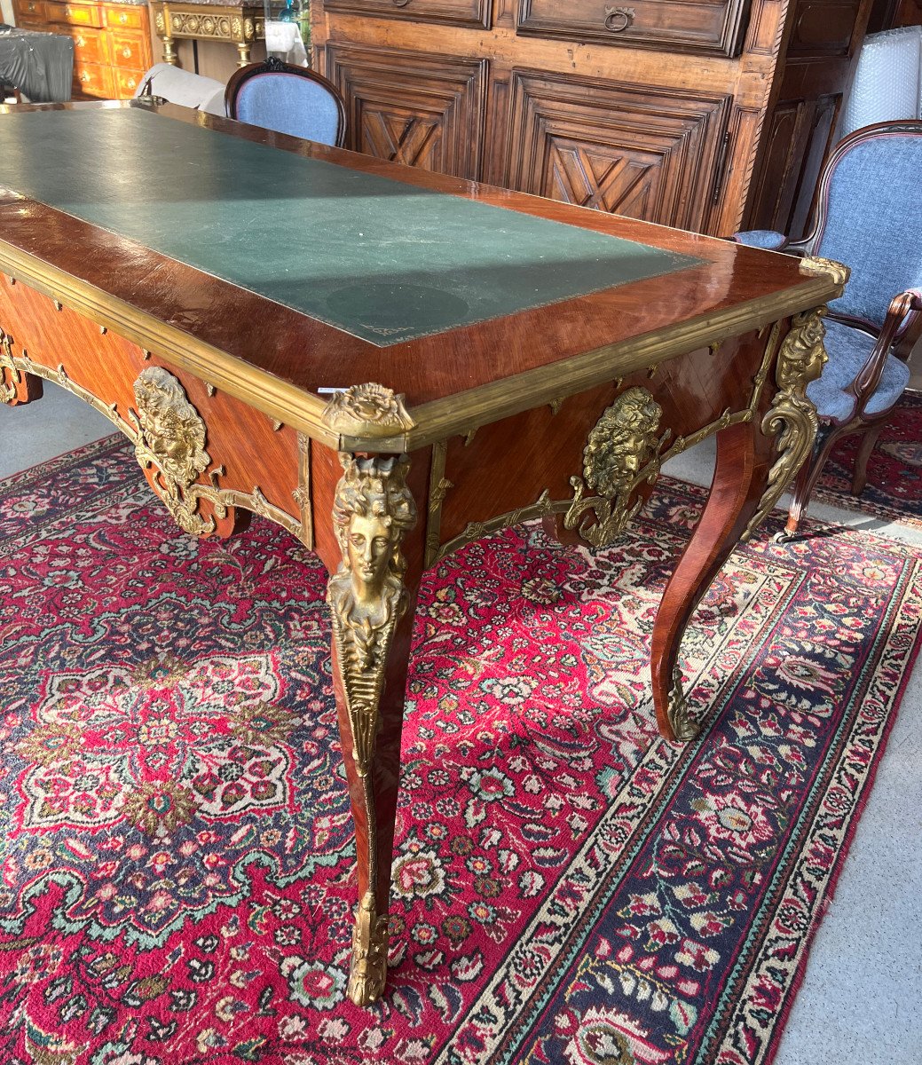 Large Louis XV Style Marquetry Desk, 20th Century-photo-2