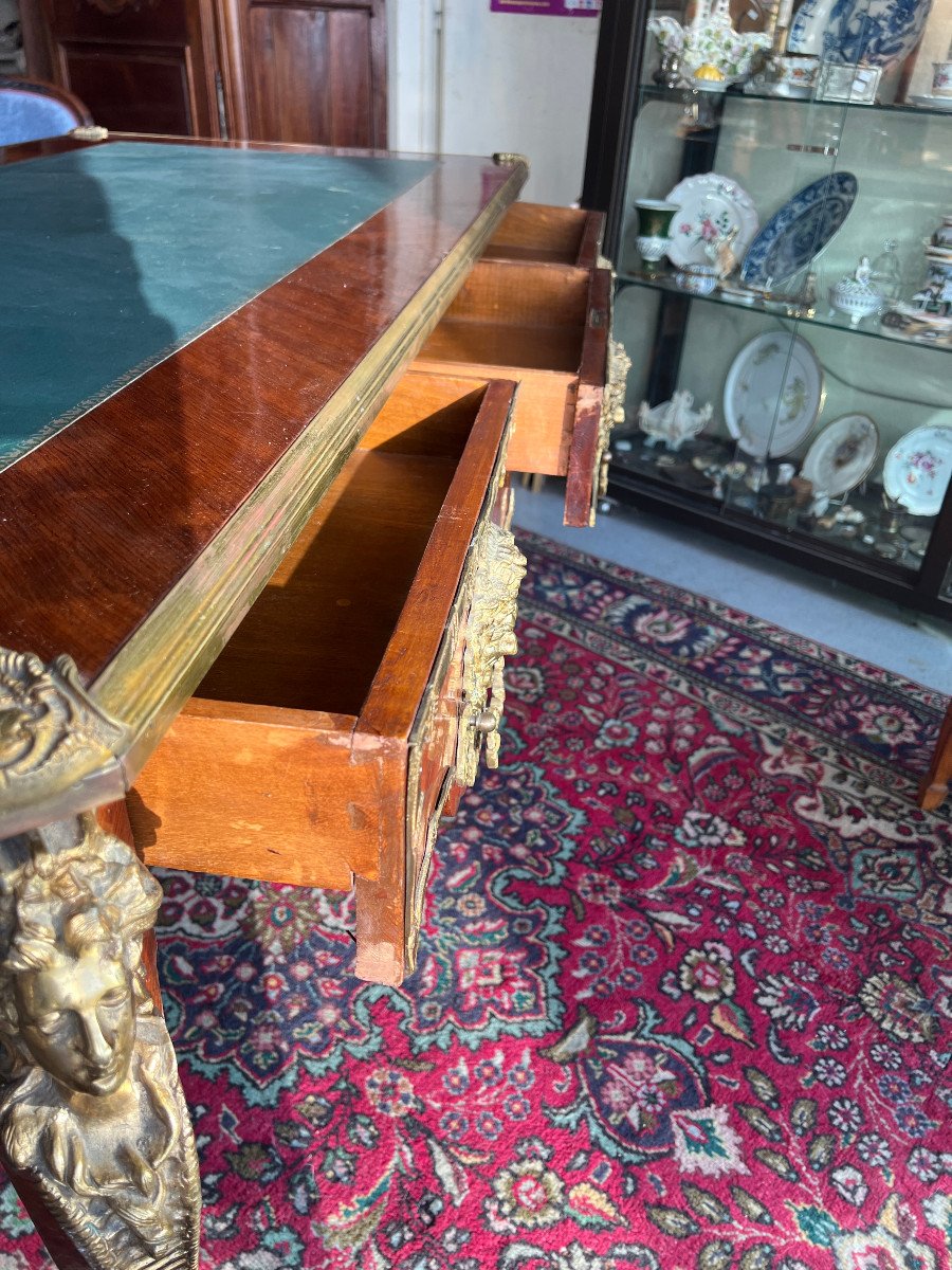 Large Louis XV Style Marquetry Desk, 20th Century-photo-3