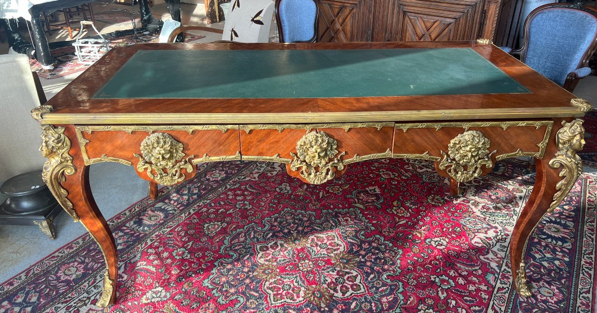 Large Louis XV Style Marquetry Desk, 20th Century