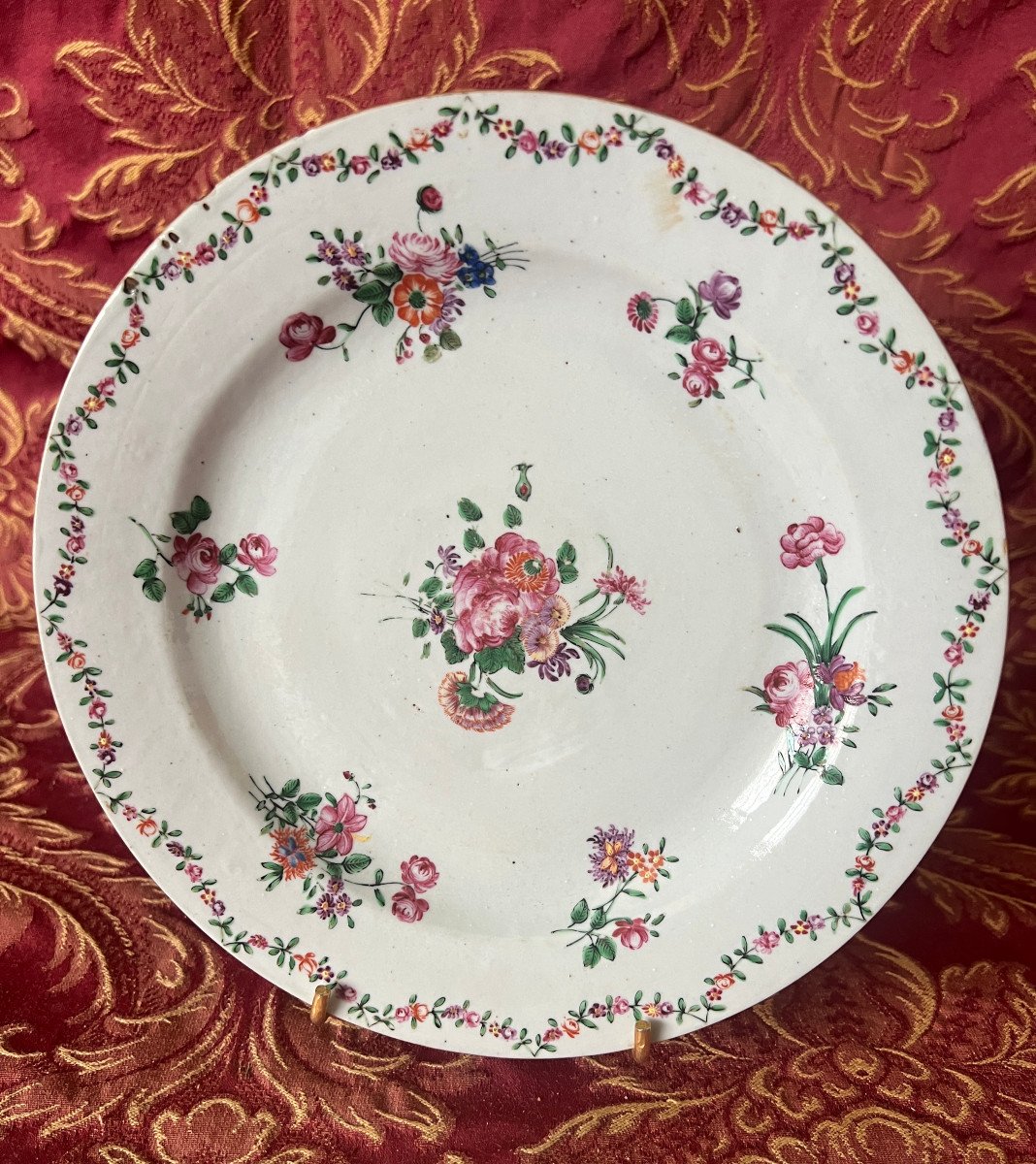 Assiette  Plate , Dcor Fleurs , Polychrome,chine, Compagnie Des Indes 