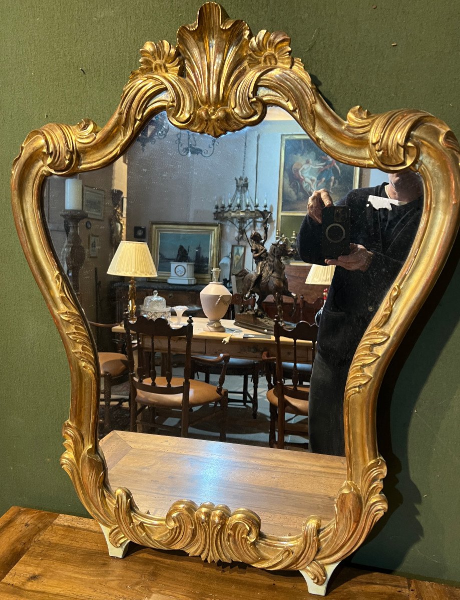 Miroir De Style Louis XV, Bois Doré, XX Siècle