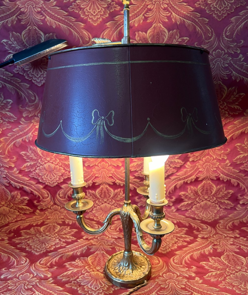 Lampe Bouillotte, Style L XVI, En Bronze Doré Et Abat-jour Tole Peinte-photo-1