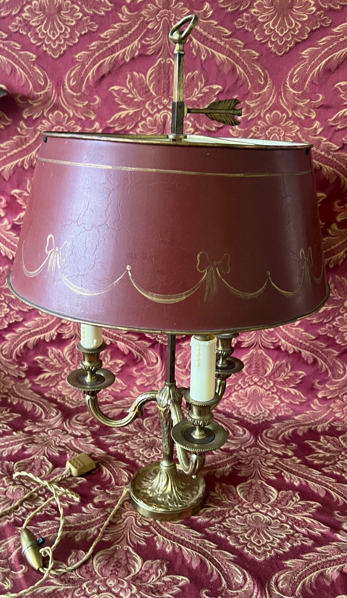 Lampe Bouillotte, Style L XVI, En Bronze Doré Et Abat-jour Tole Peinte