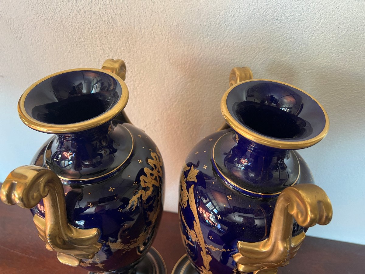 Pair Of Louis XVI Directoire Style Vases, Blue Oven, In Tour Earthenware, Asch-photo-2