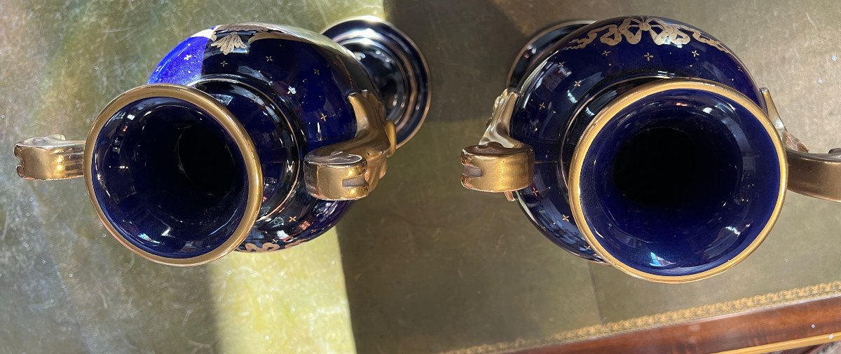 Pair Of Louis XVI Directoire Style Vases, Blue Oven, In Tour Earthenware, Asch-photo-6