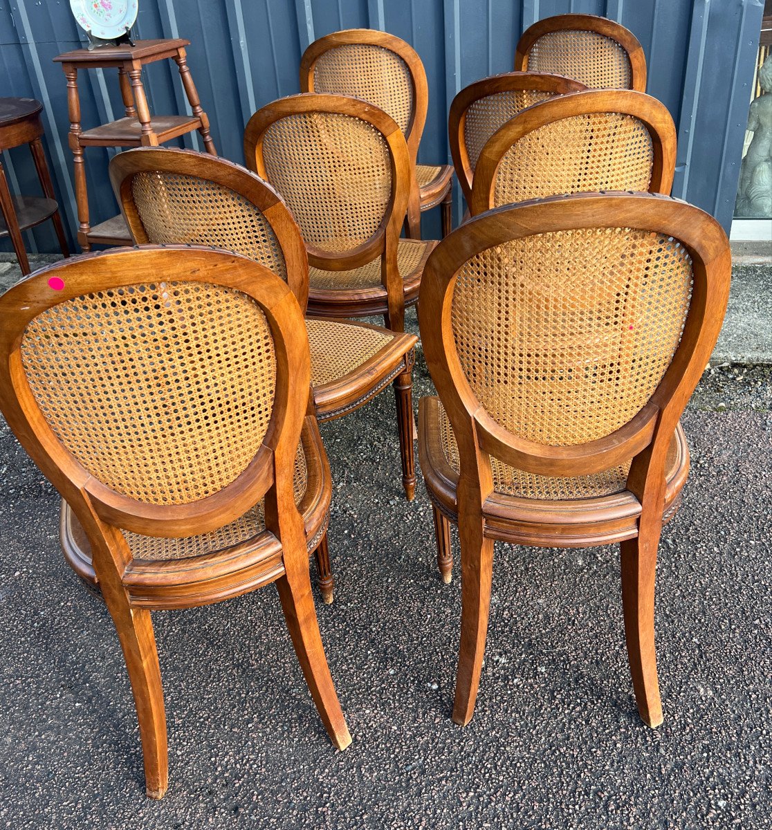 Set Of Eight Louis XVI Style Caned Chairs, Natural Wood-photo-2