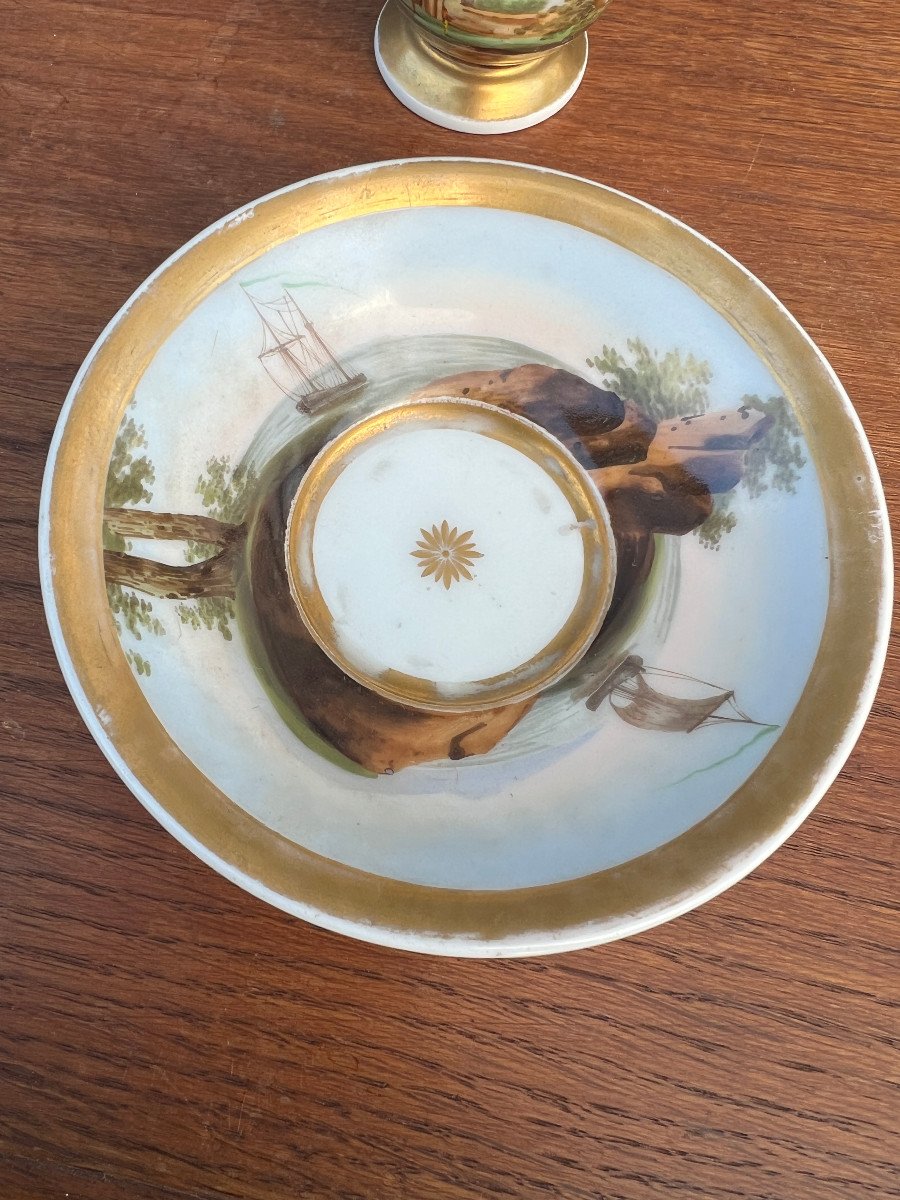 Cup And Saucer, Porcelain, Old Paris Marine Decor-photo-3