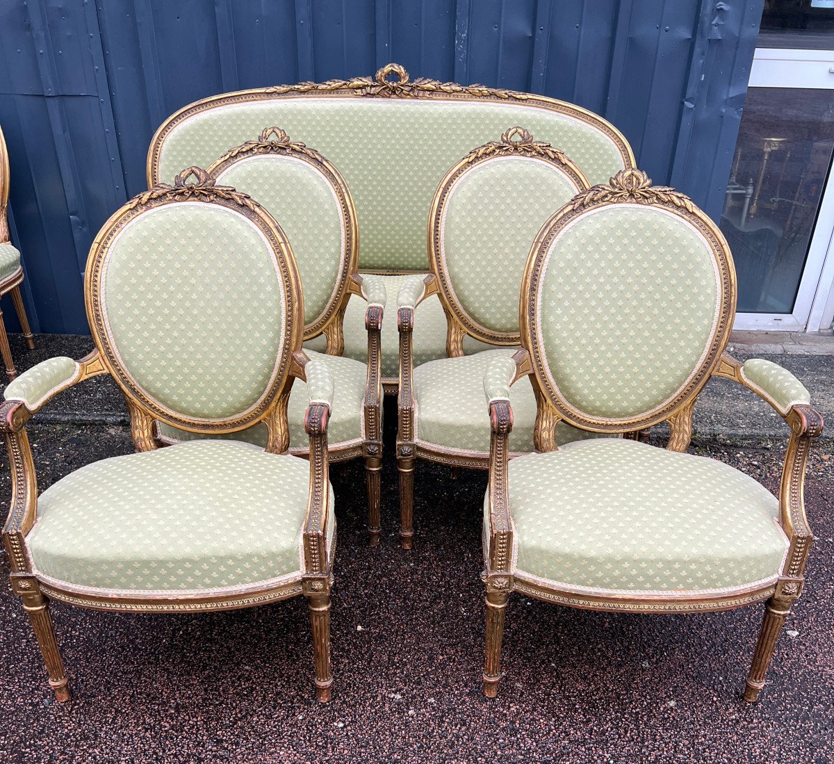 Salon De Style Louis XVI Bois Doré: Canapé, 4 Fauteuils,4 Chaises-photo-2