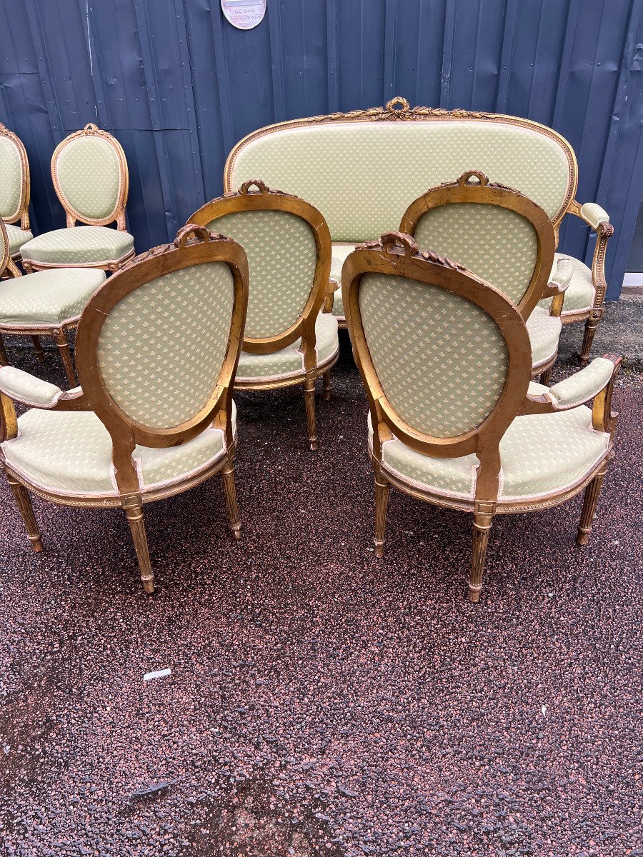 Salon De Style Louis XVI Bois Doré: Canapé, 4 Fauteuils,4 Chaises-photo-3