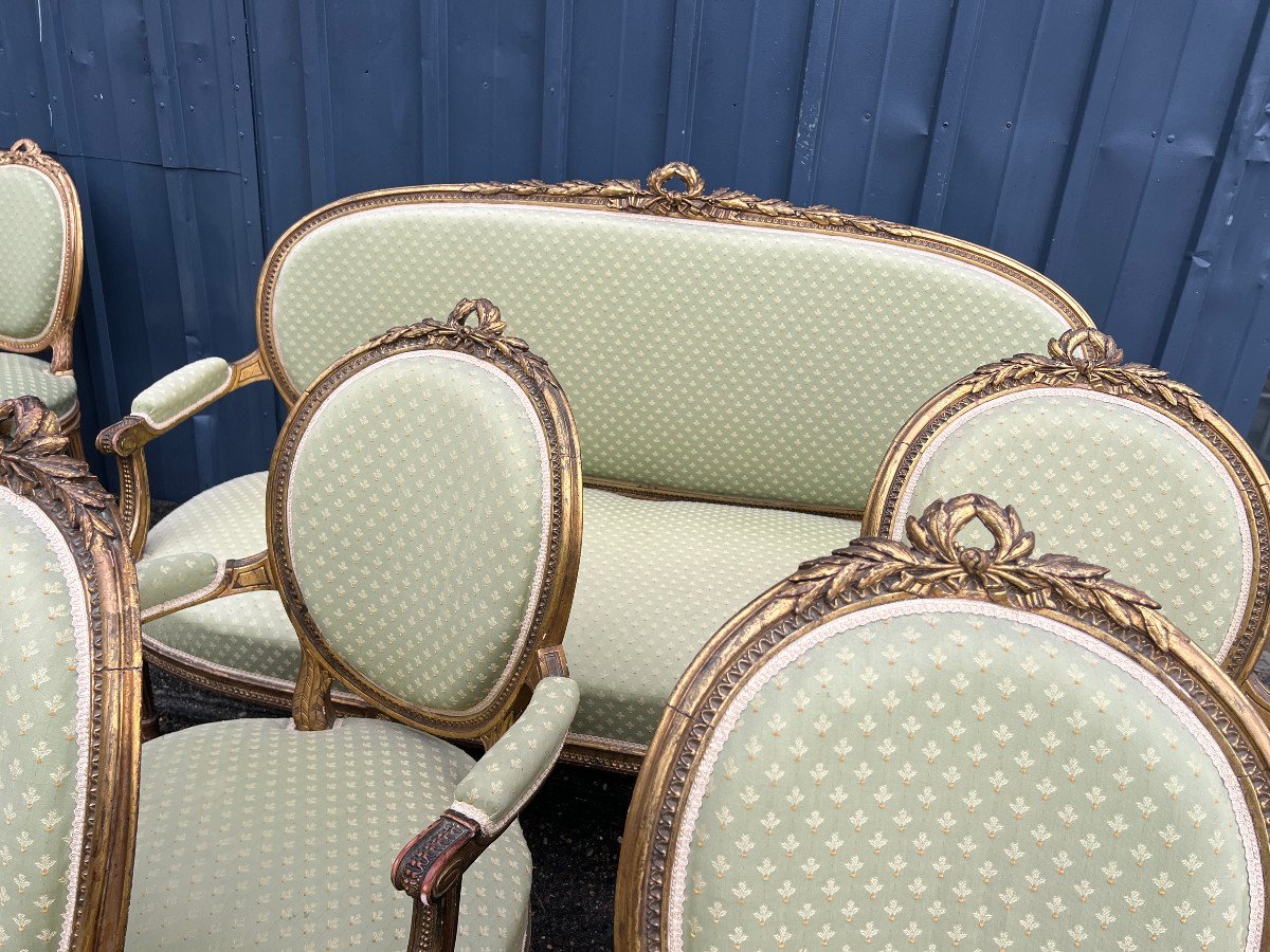 Salon De Style Louis XVI Bois Doré: Canapé, 4 Fauteuils,4 Chaises-photo-6