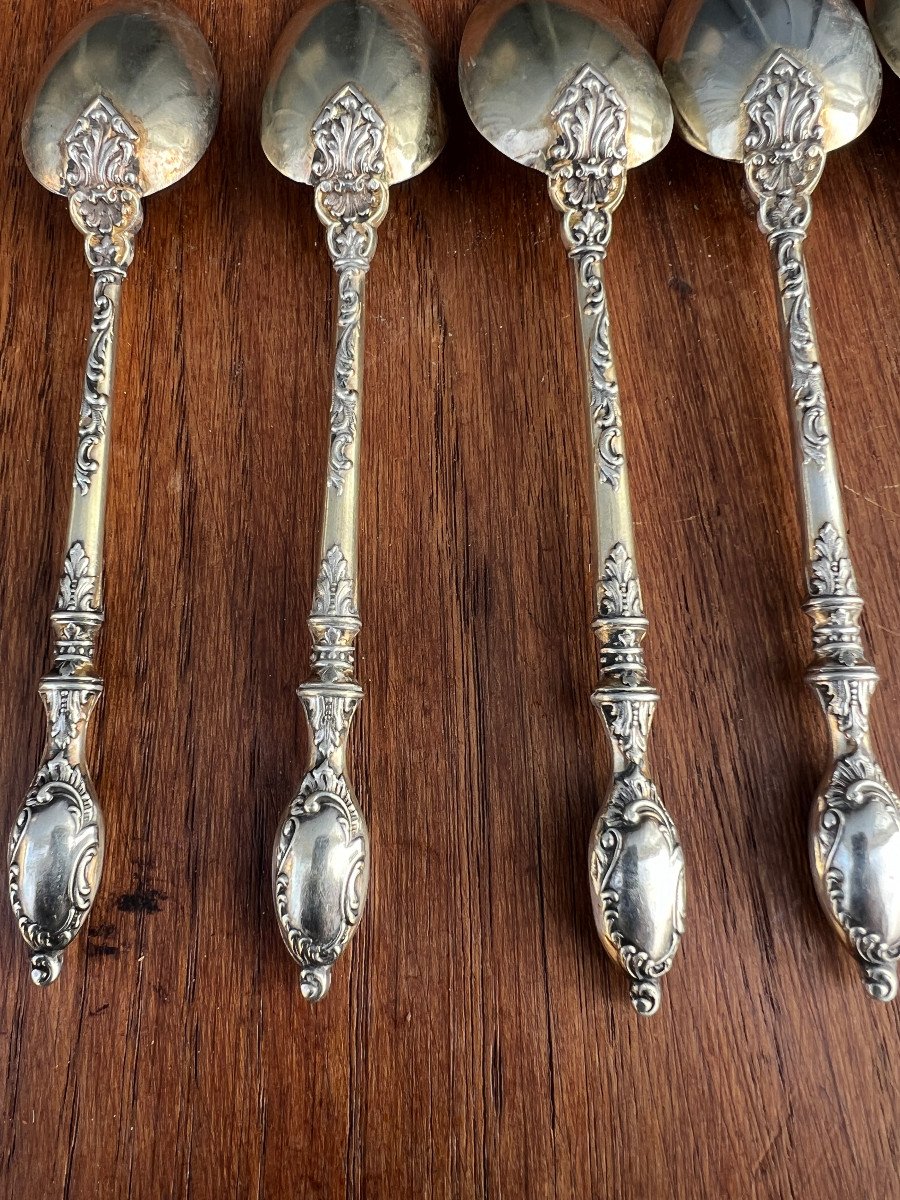 6 Solid Silver Dessert Spoons, Russian Style, Rocaille Style 74g-photo-4