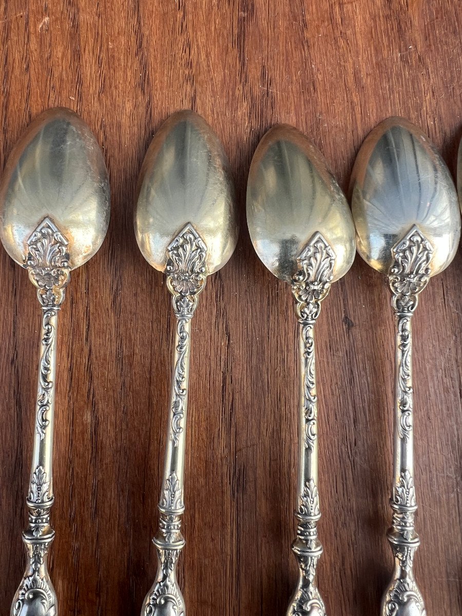 6 Solid Silver Dessert Spoons, Russian Style, Rocaille Style 74g-photo-5