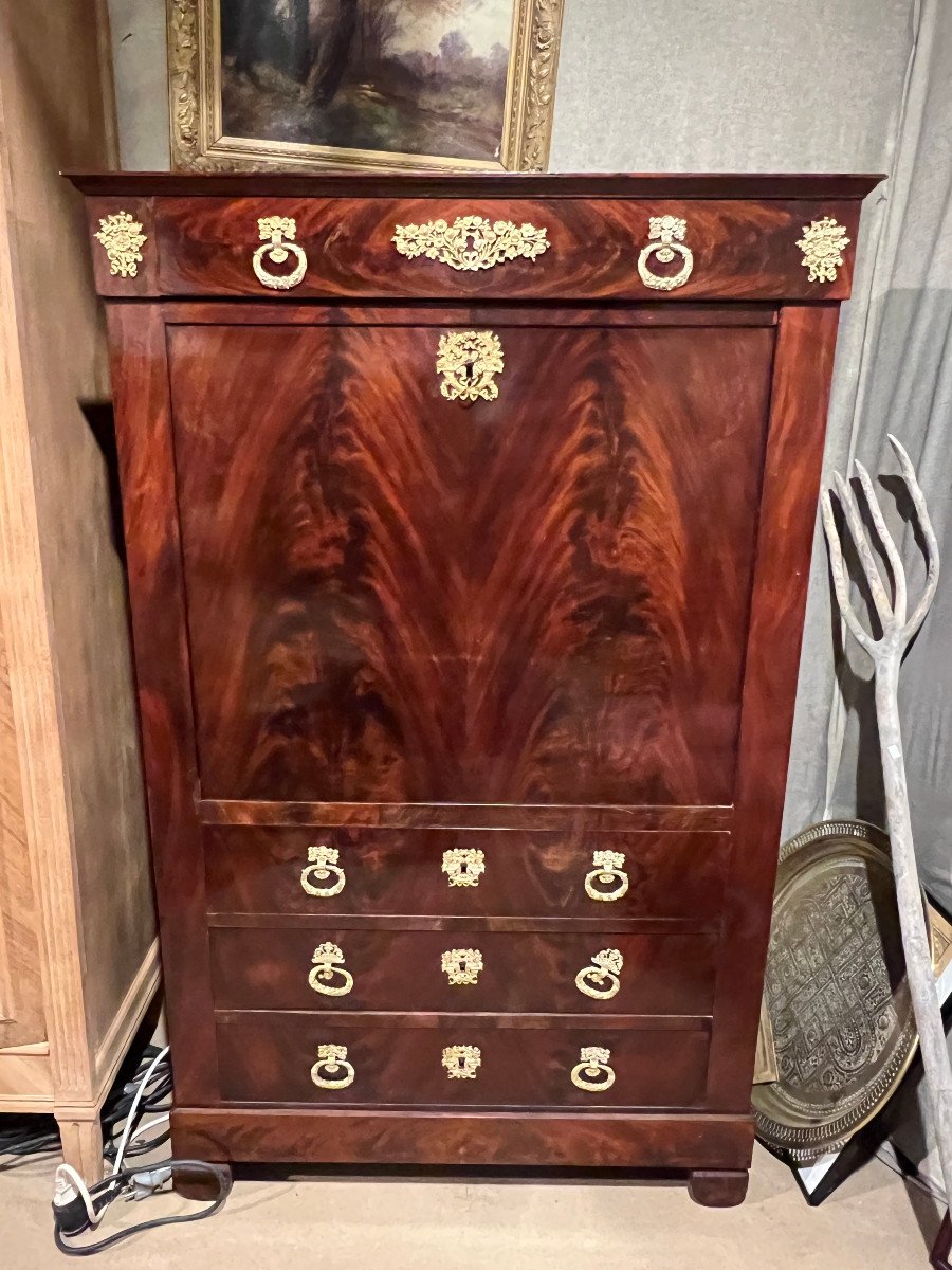 Secretary In Flamed Mahogany Stamped By Delevaux, Restoration Period.-photo-3