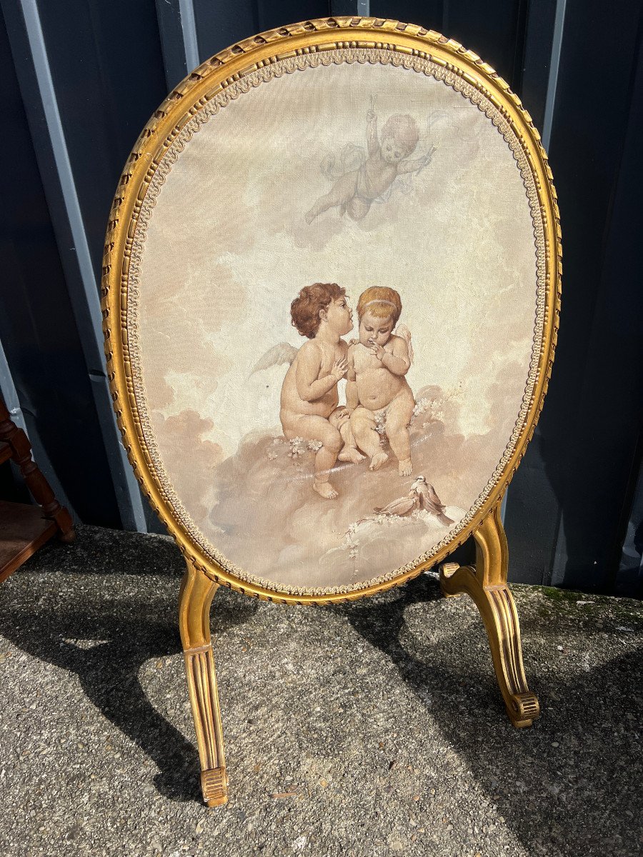 Fireplace Screen With Angels, Gilded Wood, Louis XVI Style-photo-5