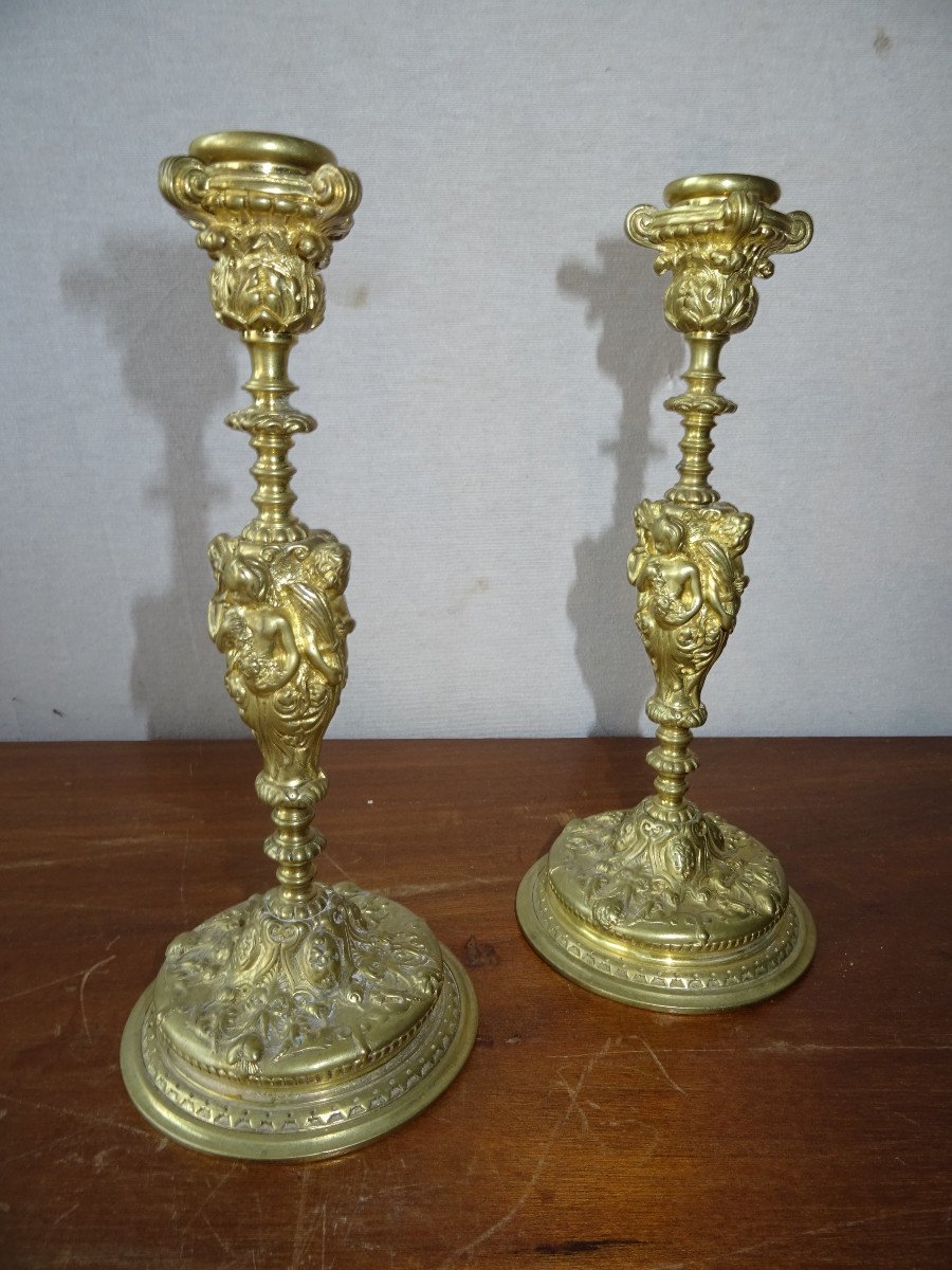 Pair Of Renaissance Style Bronze Candlesticks