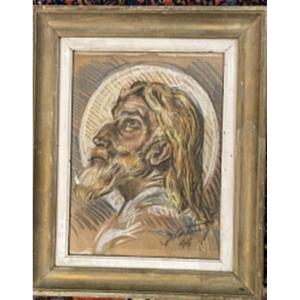 J Castaing Painting Study Head Of Christ Charcoal
