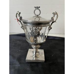 Confiturier Argent Massif Epoque Restauration , Verrine Cristal