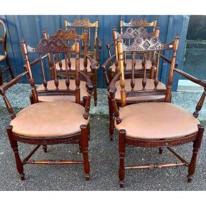 Set Of Six Louis XVI Style Provencal Mahogany Armchairs