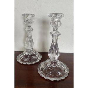 Pair Of Cast Crystal Candlesticks