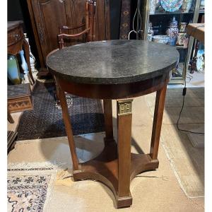 Empire Style Mahogany Pedestal Table With Marble Top