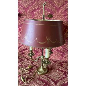 Bouillotte Lamp, L XVI Style, In Gilded Bronze And Painted Tole Lampshade