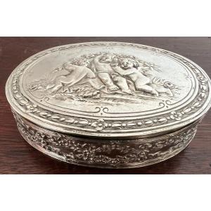 Oval Box With Angel And Putti, Sterling Silver 86g30.johann S. Kurz