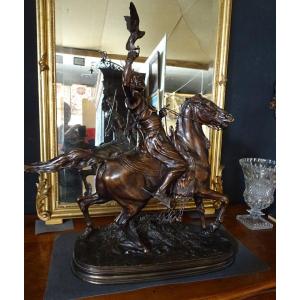 Pierre Jules Mène - The Arab Falconer On Horseback Bronze Proof