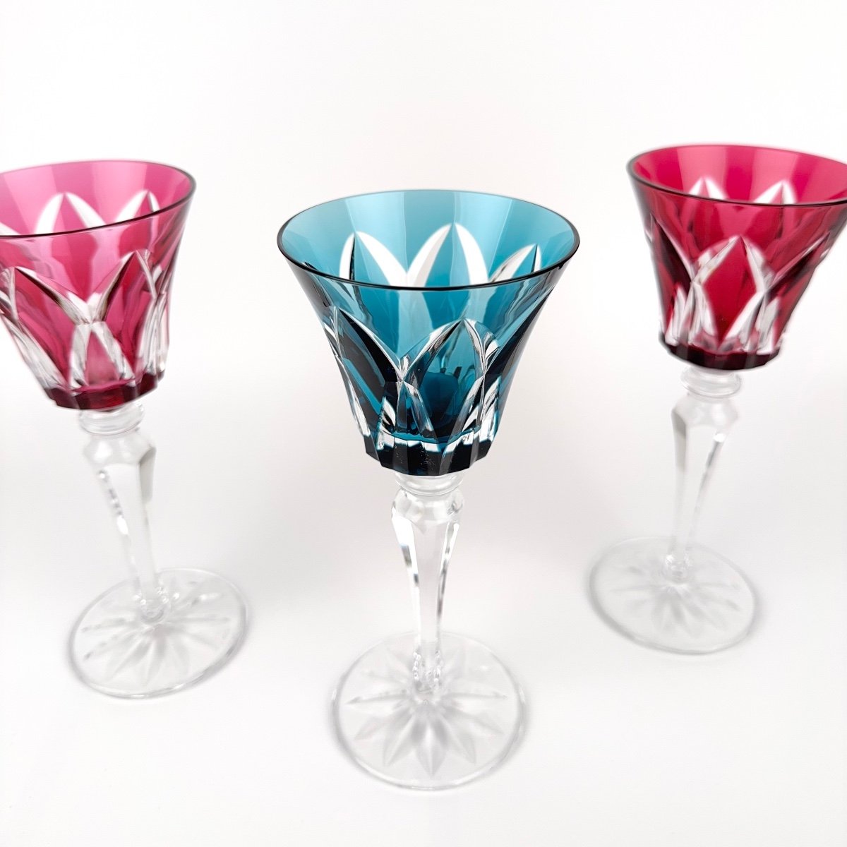 3 Verres En Cristal Roemer Saint-louis Camargue - Rouge, Bleu Clair, Améthyste-photo-2