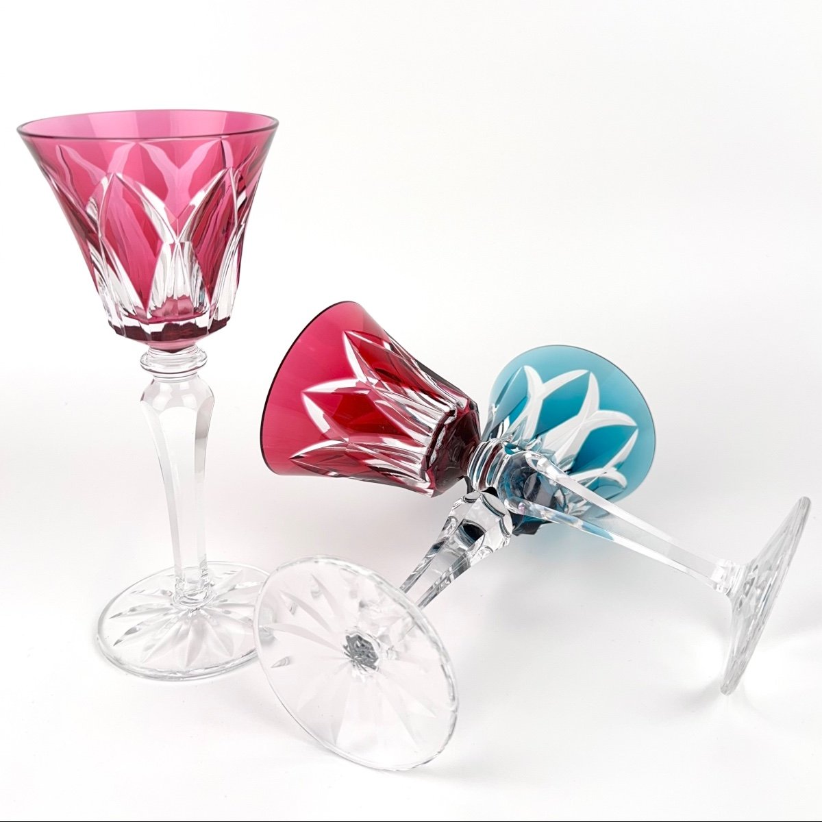 3 Roemer Saint-louis Camargue Crystal Glasses - Red, Light Blue, Amethyst-photo-3