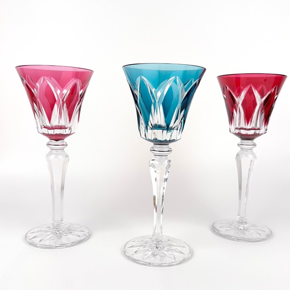 3 Roemer Saint-louis Camargue Crystal Glasses - Red, Light Blue, Amethyst